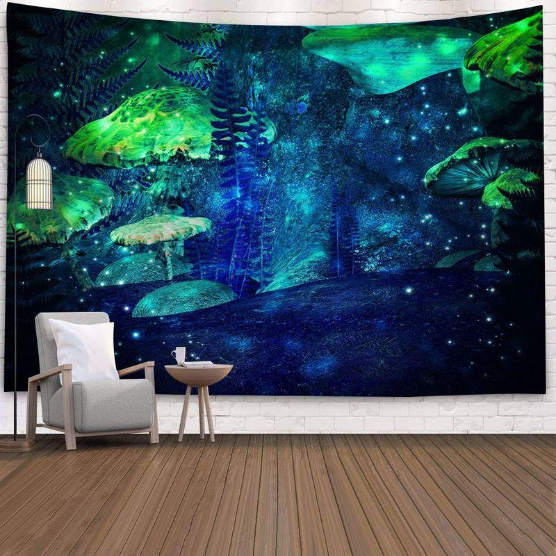 Mushroom Forest Tapestry, Peach Skin Velvet Background Fabric, Polyester Digital Printing Wall Carpet, Room Decoration Hanging Fabric