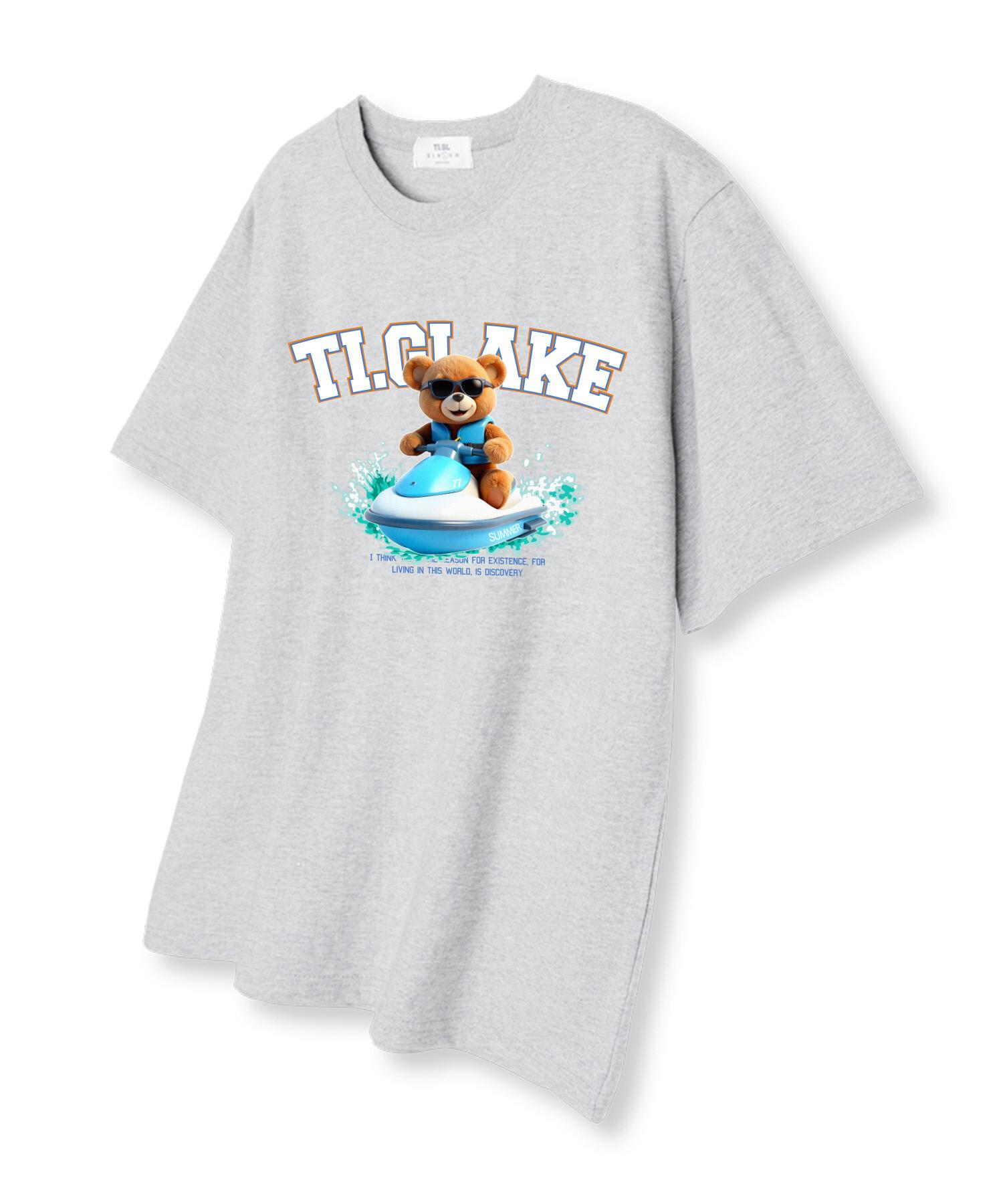 Tee Glake Jet Ski Bear Short Sleeve T-Shirt Light Grey L