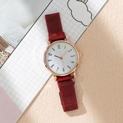 Yousheng Lady Quartz Watch Round Dial Magnetic Connection Band No Delay Simple Style High Accuracy Daily Commute Wristwatch Dating Timepiece