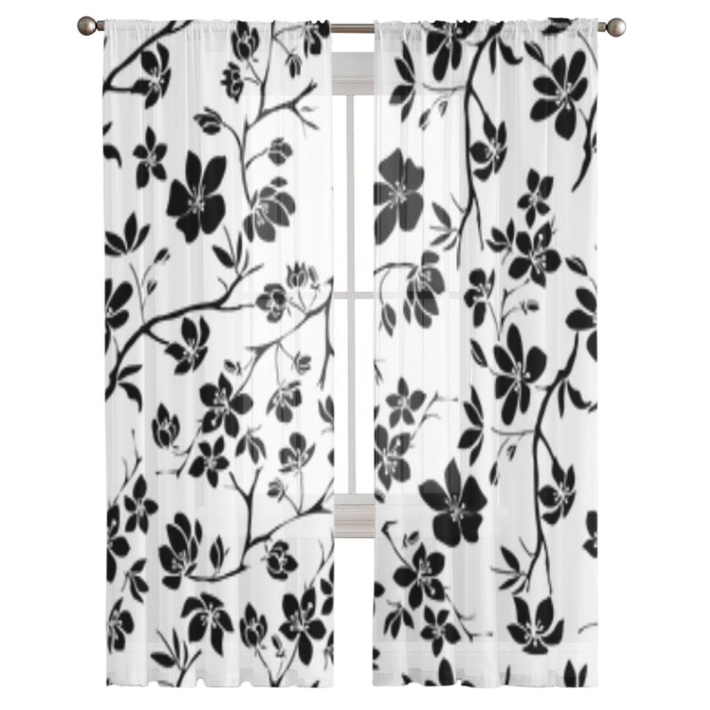 Branch Cherry Blossoms Chiffon Sheer Curtains For Living Room Bedroom Decoration Window Tulle Curtains Drapes