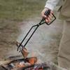 Outdoor BBQ Charcoal Clamp Portable BBQ Iron Fire Tongs Duckbill Fire Tongs Solid Insulated Handle Extended Wood Charcoal Clamp