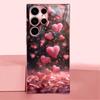 Pink heart-shaped metallic paint glass phone case suitable for Samsung Galaxy S26 S25 S24 S22 S21 S20 FE/Ultra/Plus anti drop