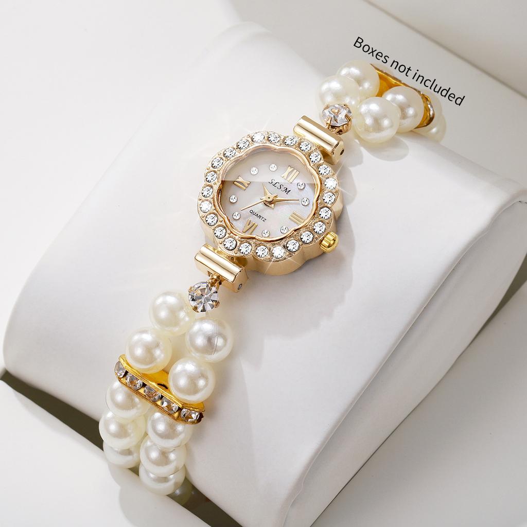 Xiaomi Elegant Pearls Bracelet Strap Women Watches Luxury Rhinestone Flower Dial Quartz Wristwatches Relogio Feminino (Without Box)