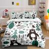 3Pcs Cartoon Animals With Forest Elements Pattern Duvet Cover Set Digital Print Colorful Polyester Bedding With Zipper Closur