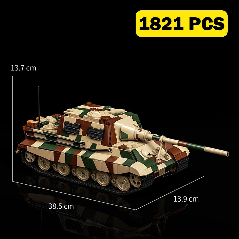 1821 PCS 1944 Jagdtiger Tank Destroyer Building Blocks German Military Panzer Tiger Ausf. B Tank with Soldiers Bricks Toys Gifts