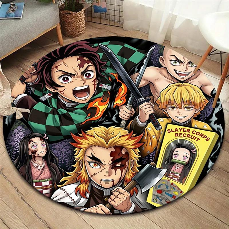 Demon Slayer Round Area Rug Carpet Rug For Living Room Bedroom Sofa Playroom Decor Nonslip Floor Mat