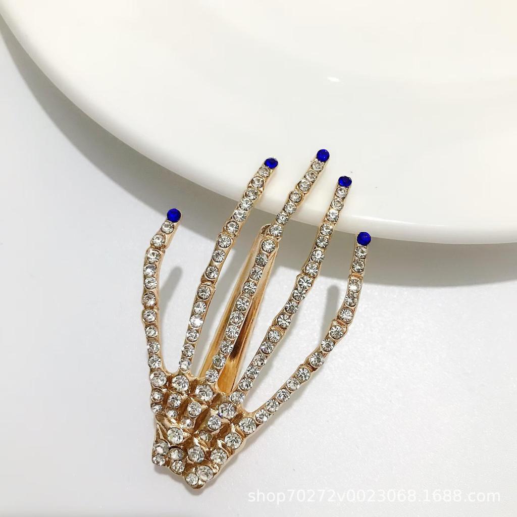 Rhinestone Skeleton Hand Hair Clip: Glittery Halloween Headpiece