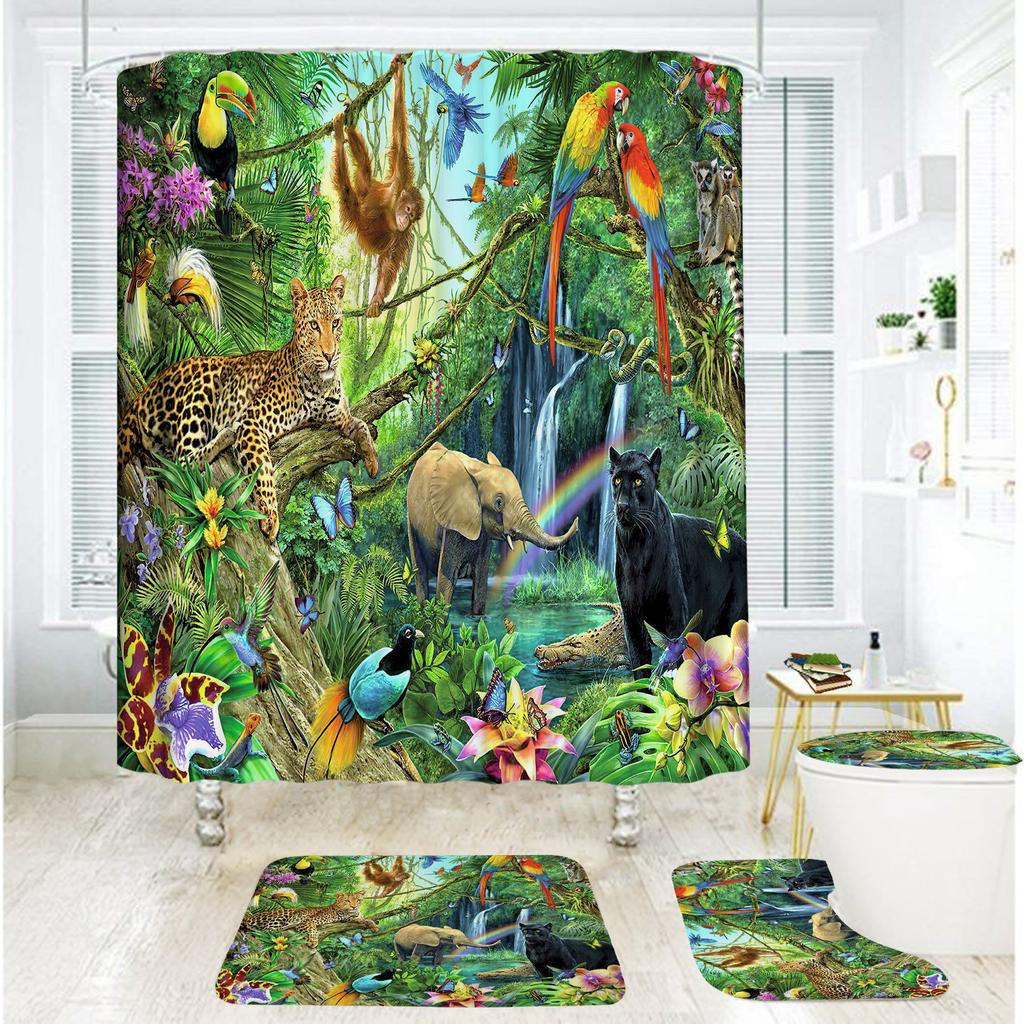 Bathroom Shower Curtain Four-Piece Digital Printing African Animal Waterproof Shower Curtain Shower Curtain Partition Curtain Bath Mat