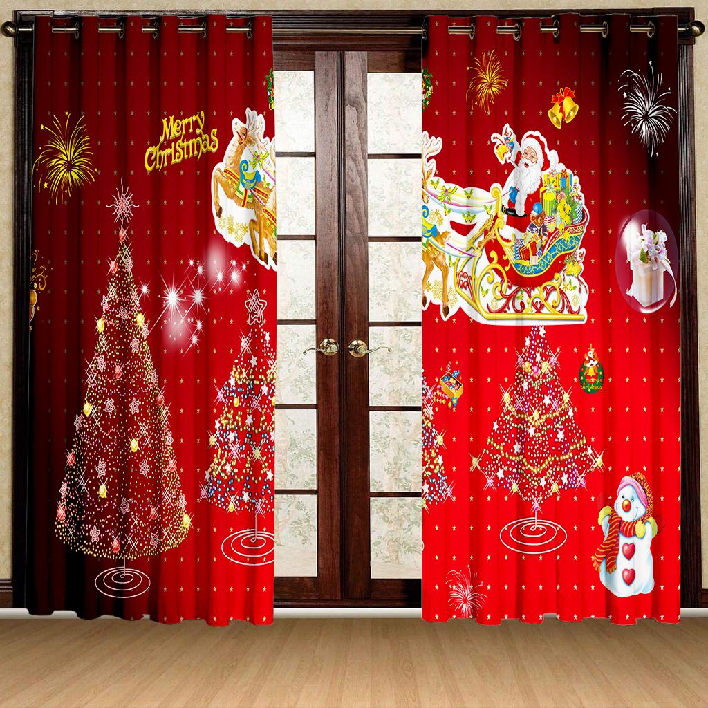 

Счастливого Рождества С Новым годом Рождественская елка Санта-Клаус Узор Шторы Роскошные Гостиная Спальня Окно Декор Шторы 100W130H(CM)40x51in&Grommet Top