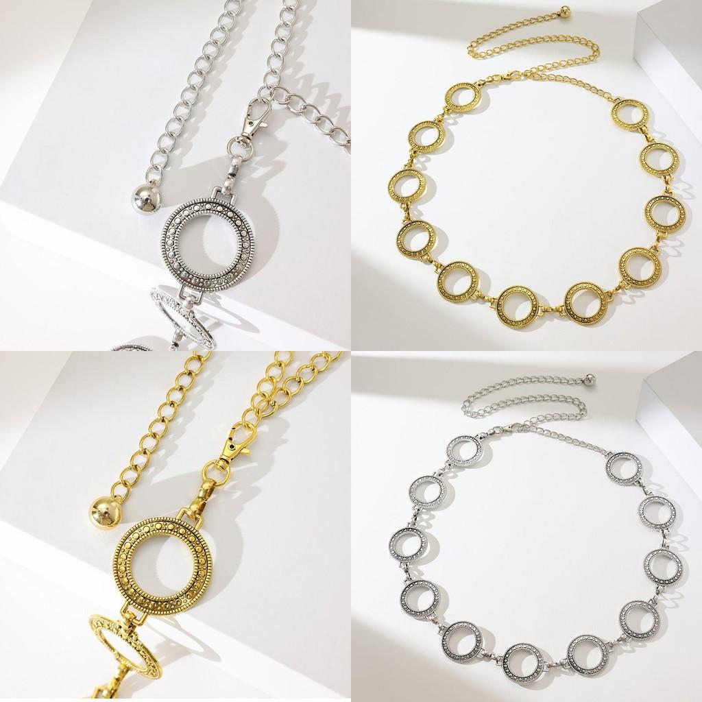 Geometric Metal Waist Chain For Women With Engraved Design For Chic Office Looks
