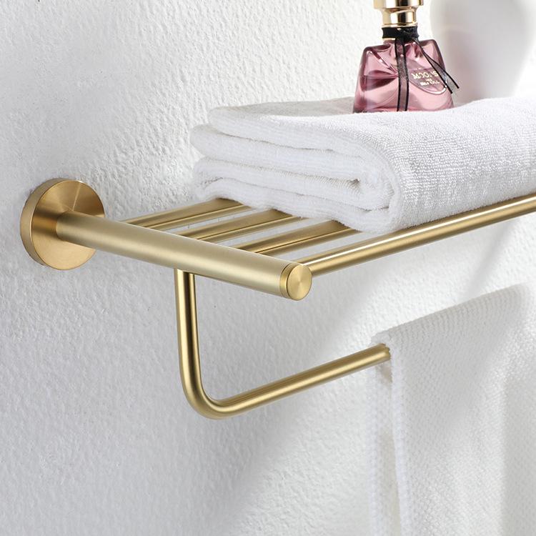 Wall-Mounted Gold Towel Rack and Storage Shelf - 304 Stainless Steel Bathroom Accessories Set