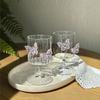Handcrafted Pink Butterfly Design Glass Cup 250Ml Multipurpose Decorative Jar Drink Cup Great For Office And Home