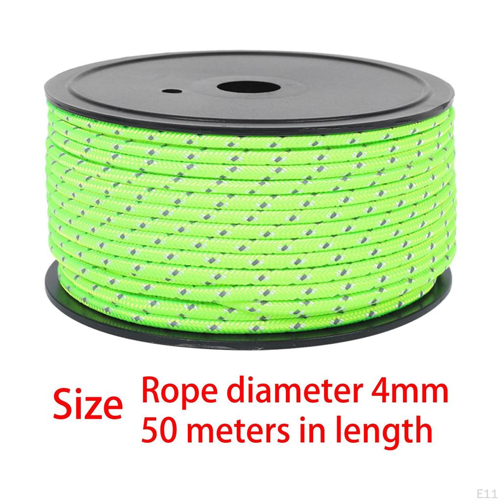 50M Camping Tent Rope, Outdoor Guy Lines, 4mm Thickness, Reflective Rope Wind for Fishing