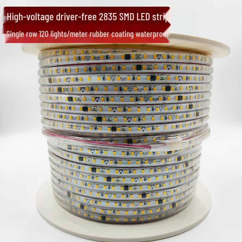 Driverless 2835 LED Strip, 120 LEDs, Self-Adhesive, Waterproof, 110V/220V, Linear for Garden