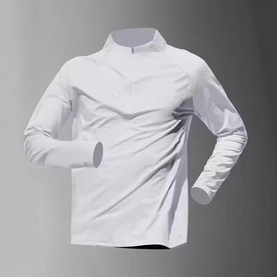 Frühling Herbst Stehkragen Uni Schnelltrocknendes T-Shirt Männlich Langarm Lässig Mode Sport T-Shirt Pullover Top Herren
