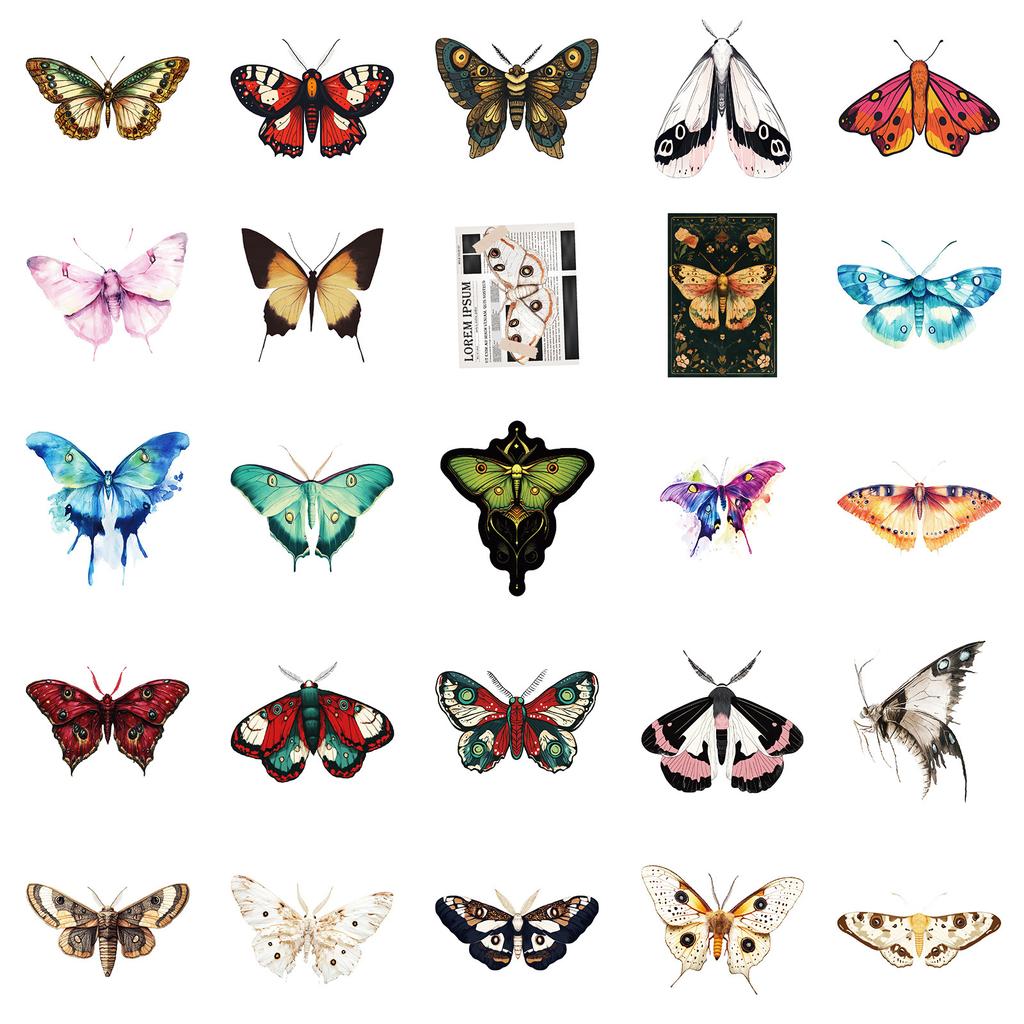 50Pcs Vintage Realistic Butterfly Moth Stickers - Creative Waterproof Decals for Phone Case & Notebook Decor