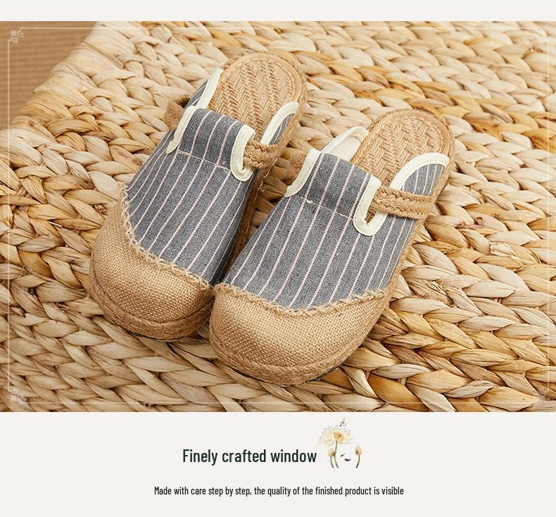 Women’s Ethnic Style Striped Cotton-Linen Slippers for Indoor/Outdoor Use