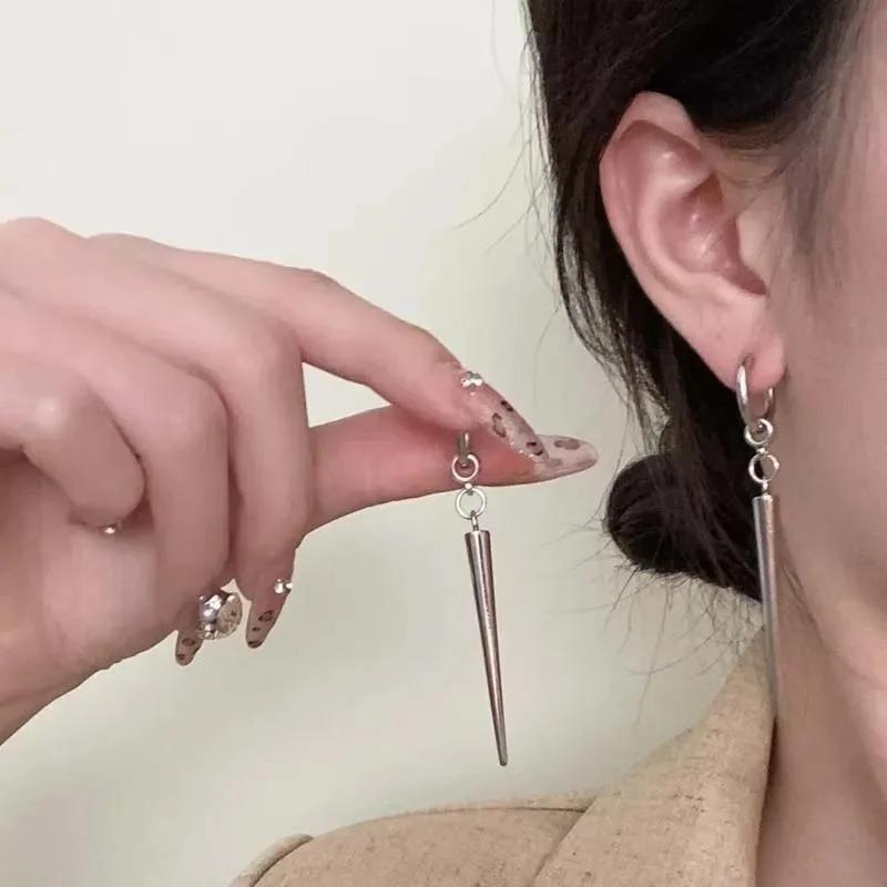 Punk Hip Hop Silver Color Rivet Drop Earrings for Women Men Gothic Metal Geometric Cone Pendant Earrings Y2K Party  Gifts