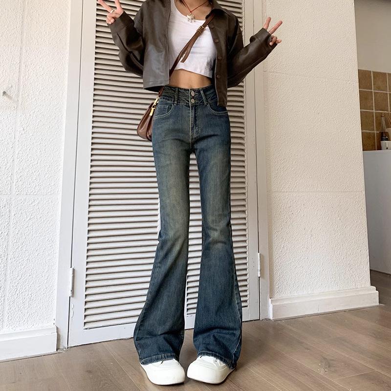 

2024 Women s High-Waisted Micro-Flare Jeans: American Retro Spring & Autumn Style Extra Large