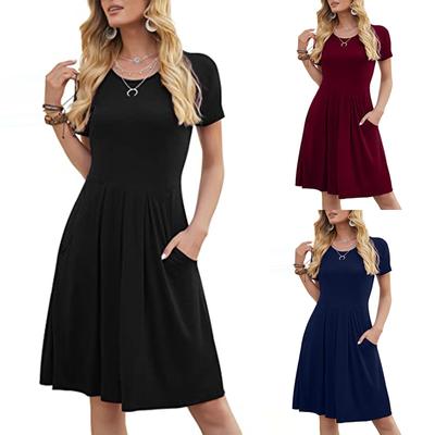 Women's Fashion Solid Color  Loose With Pockets,Round-Neck  Leisure Dress