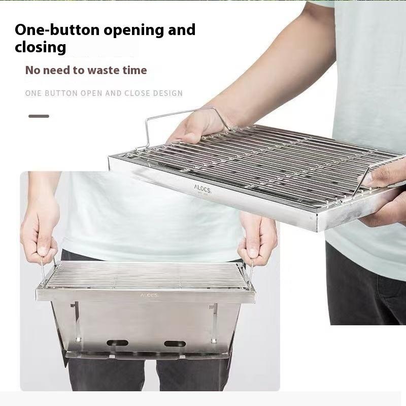 Alocs Outdoor Camping 304 Stainless Steel Portable Grill - Book Folding Design, 2cm Thin, Suitable for Camping/Picnic (Light 2.66kg)