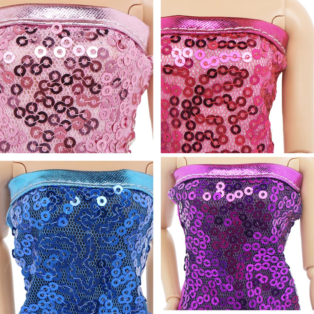 Fashion Doll Dress Shiny Dress for 30cm Doll 11.5'' Sequin Mini Gown with High Heels Shoes Boots Kids Toy Accessories Gift