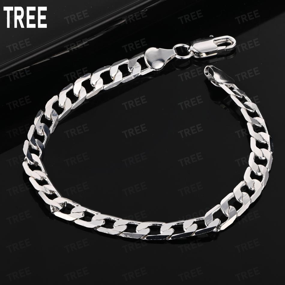 925 Sterling Silver 6mm Interlocking Exquisite Bracelet-Fashion Gift Jewelry 20cm