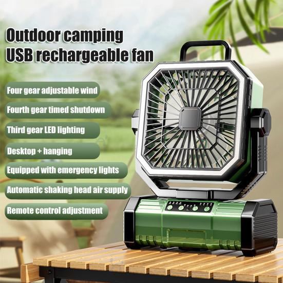 Outdoor Camping Ventilator Lichtmodi Geschwindigkeit Einstellbar Rotierend USB Wiederaufladbar 2-In-1 Mehrzweck Wandern Zelt Hängender Ventilator Lampe Notlaterne