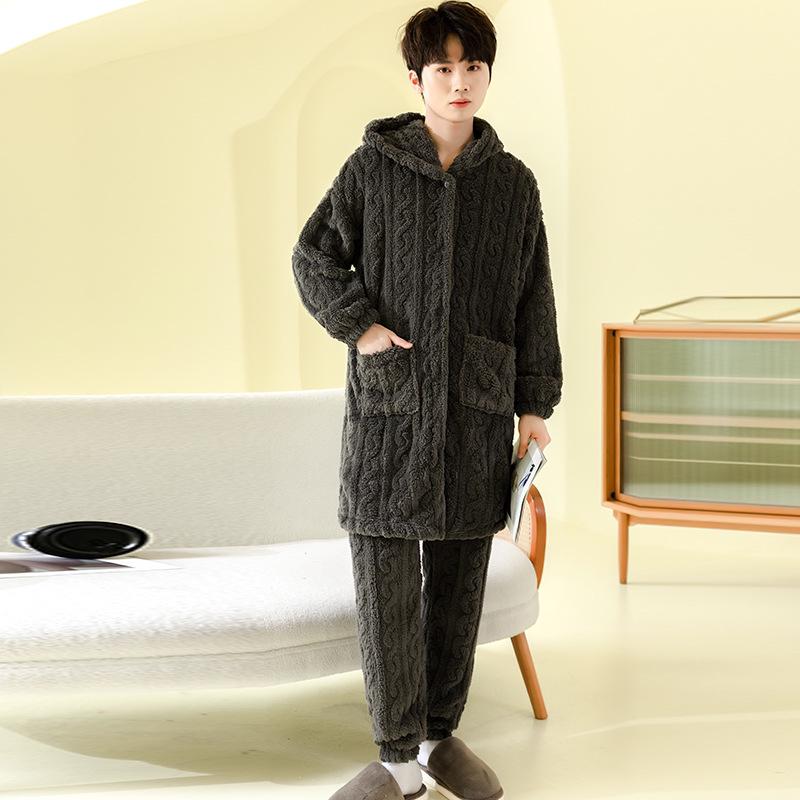 Dámský žakárový pyžamový set a dlouhý župan na zimu 2024 - Všestranné sametové oblečení na doma/ven