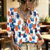 Women's Casual Printed V-Neck Ruffle Tie Blouse