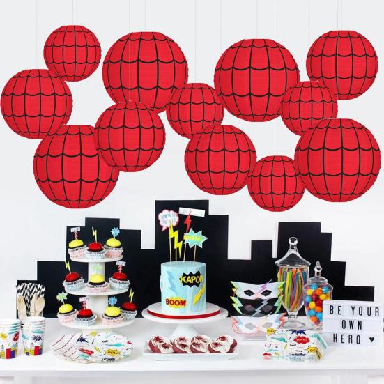 Spider Web Paper Lantern Hanging Red Spider Web Round Lantern Decoration for Halloween Home Party Decor