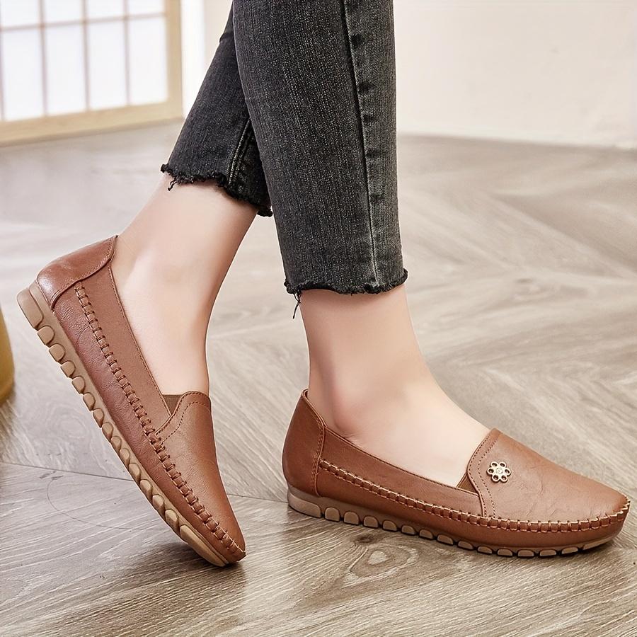 Women's Solid Color Flat Loafers, Casual Slip On Soft Sole Shoes, Lightweight & Comfortable Shoes