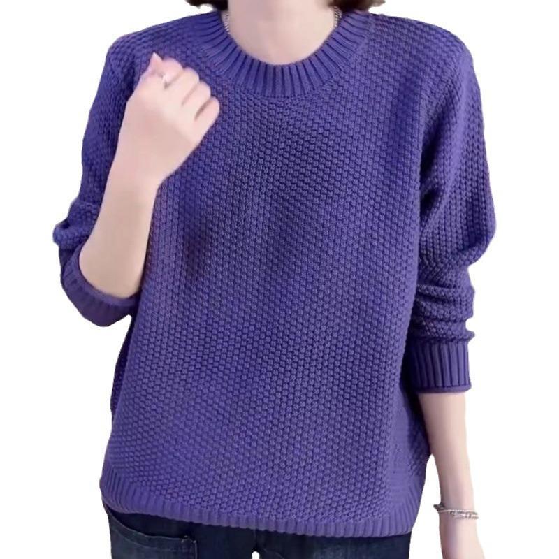 Herbst und Winter Neuer Damen Rundhals Einfarbig Pullover Stilvoll und Vielseitig