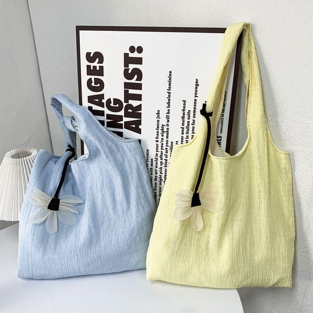 

Sweet Solid Color Handbag Soft Casual Tote Bags Storage Pouch Shopping Bags Daily Use рожевий