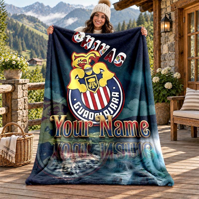 Deportivo Guadalajara Custom Name Flannel Blanket Personalized Soft Warm Plush Throw Blanket Customized Gift for Family Friends