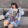 Korean Oversized Mid-Length Cartoon Tie-Dye Sweater for Trendy Girls