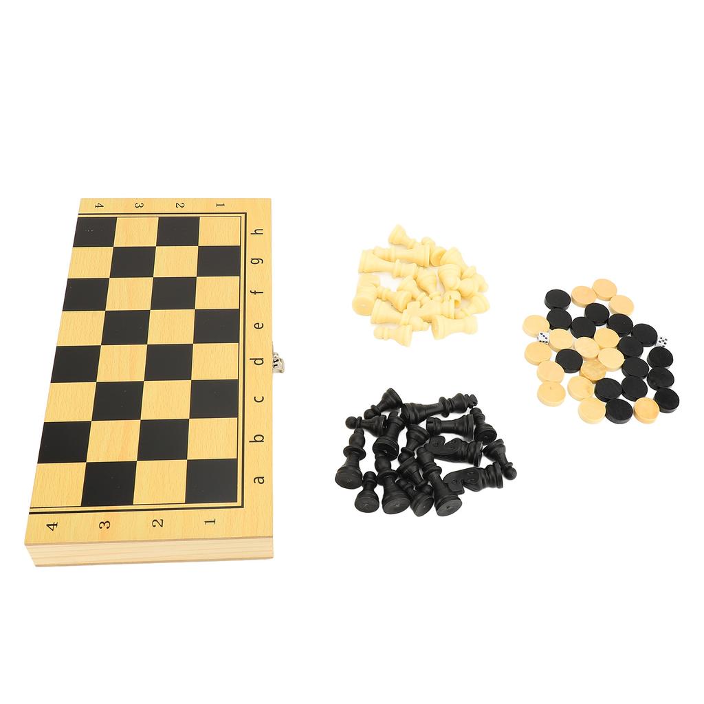 Wooden Chess Board Game Set 3 In 1 Foldable Board Chess and Checker Set for Kids Adult