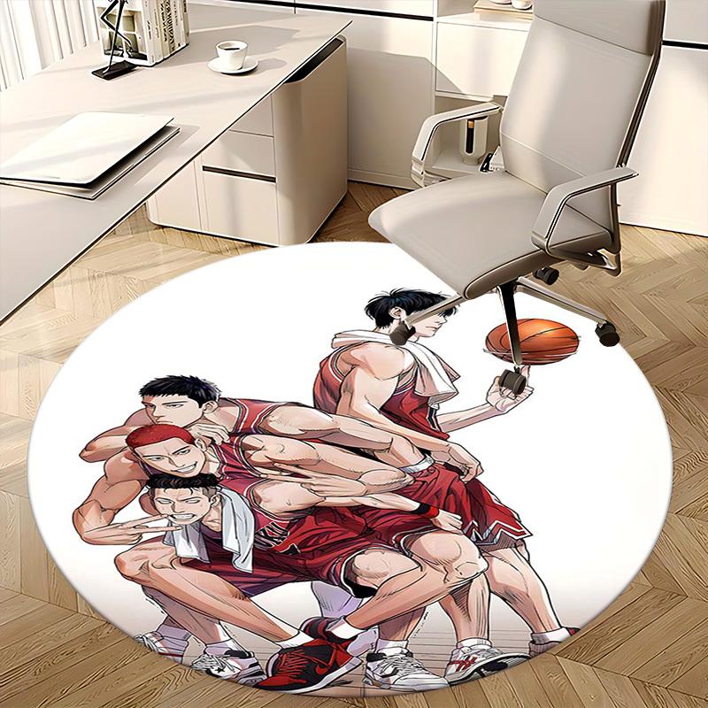 1pc Anime Basketball Players Round Carpet - Office Chair Mat, Anti-Slip Rug for Home Decor, Living Room, Bedroom, Game Room