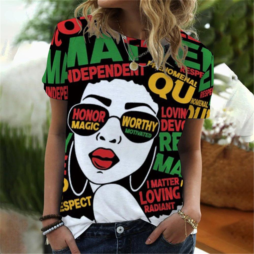 New African Girl Sexy 3D Print Women's T-Shirts Summer O-Neck Short Sleeve T Shirt Y2k Harajuku Tees Casual Tops Female Clothing