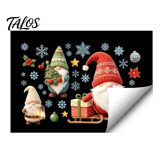 Indoor Window Art Christmas Gnome Cling, Waterproof Snowflake Glass Decal, PVC Decals Faceless Dwarf Static Sticker for Holiday Decoration Winter Home