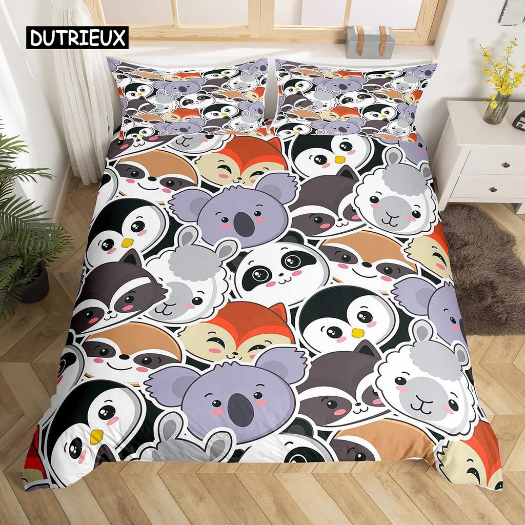 Penguin Comforter Cover Package Queen Dimension Size Sweet Animal Design for Kids Teens Bed Ensemble Sweet Penguin Animal Design Cozy Quilt Cover