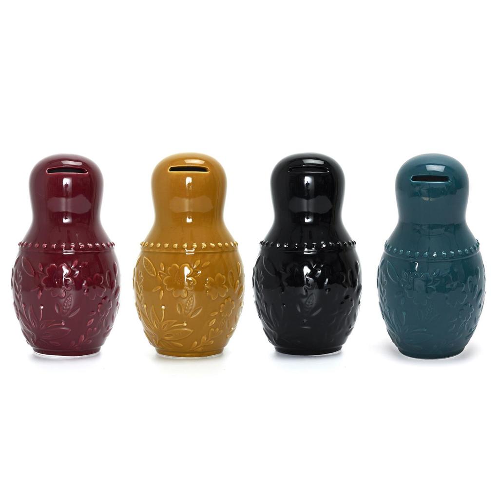 Les Trésors De Lily [A3671] - Keramická pokladnička 'Ruská panenka' černá - 20x11x10 cm