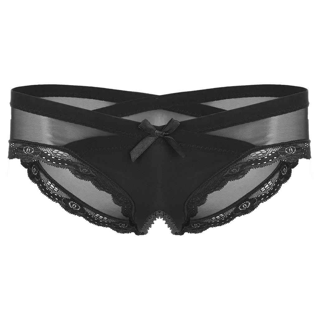 Mens See Through Mesh Crotchless Briefs Low Rise Lace Trim Underpants Cross Dresser Sissy Underwear