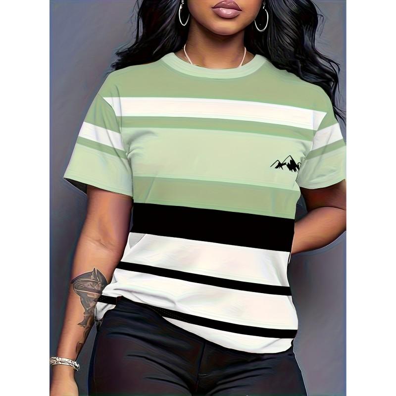 Comfortable Loose Fit Cotton Blend Crew Neck Short Sleeve Tee With 3D Print Design Women 2025