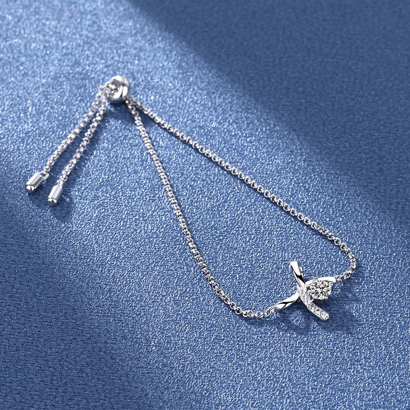 Moissanite Pure Silver S925 Bow Bracelet Plated with 18k Process AU750 Moissanite Diamond 30 Minute D Color