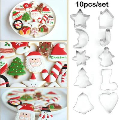 10 Adet/Set Noel Kurabiye Kalıbı Paslanmaz Çelik Kesici Şeker Bisküvi Kalıbı Pişirme Aletleri Noel Temalı Kesiciler Pişirme Kalıbı