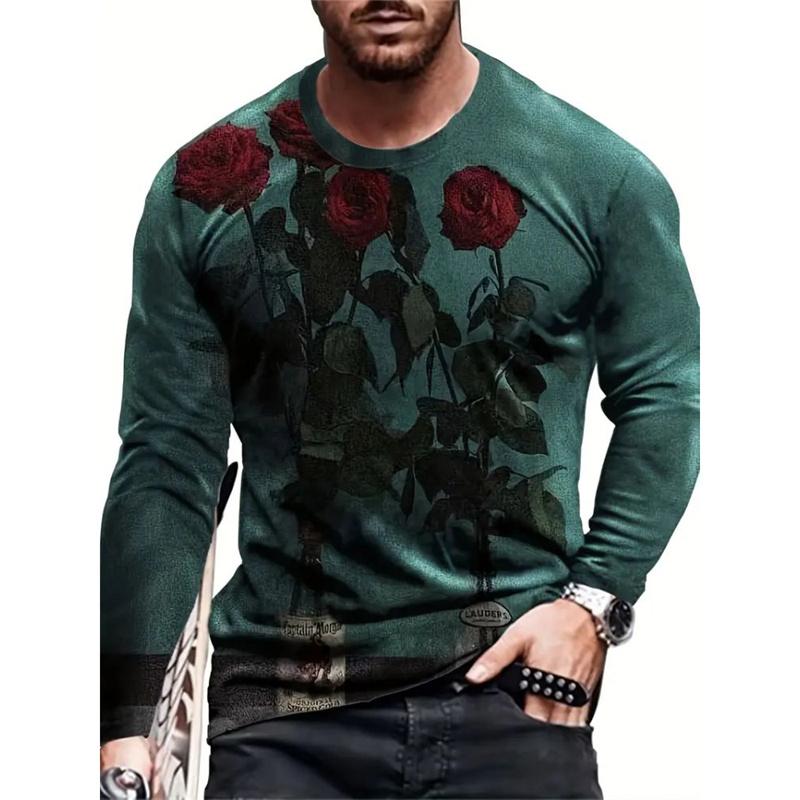 3D-gedrucktes T-Shirt mit Drachen- und Adlermotiv für Herren, cooles Tiermuster, T-Shirts für den Herbst, lässig, lange Ärmel, O-Ausschnitt, lose T-Shirts