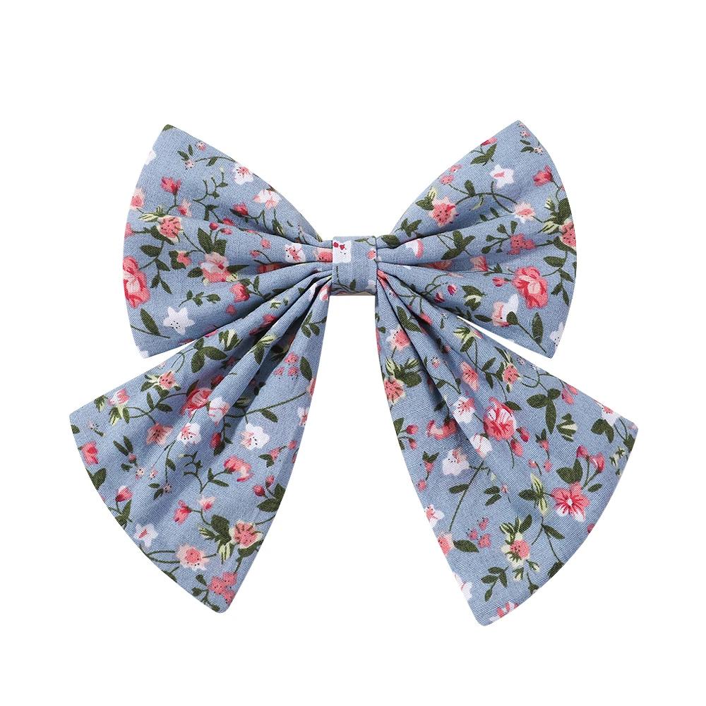 Elegant Floral Cotton Kids Bows Spring Butterfly Hair Clip Fashion Print Hair Barrette For Women Girls Sweet Hairpin Accessories