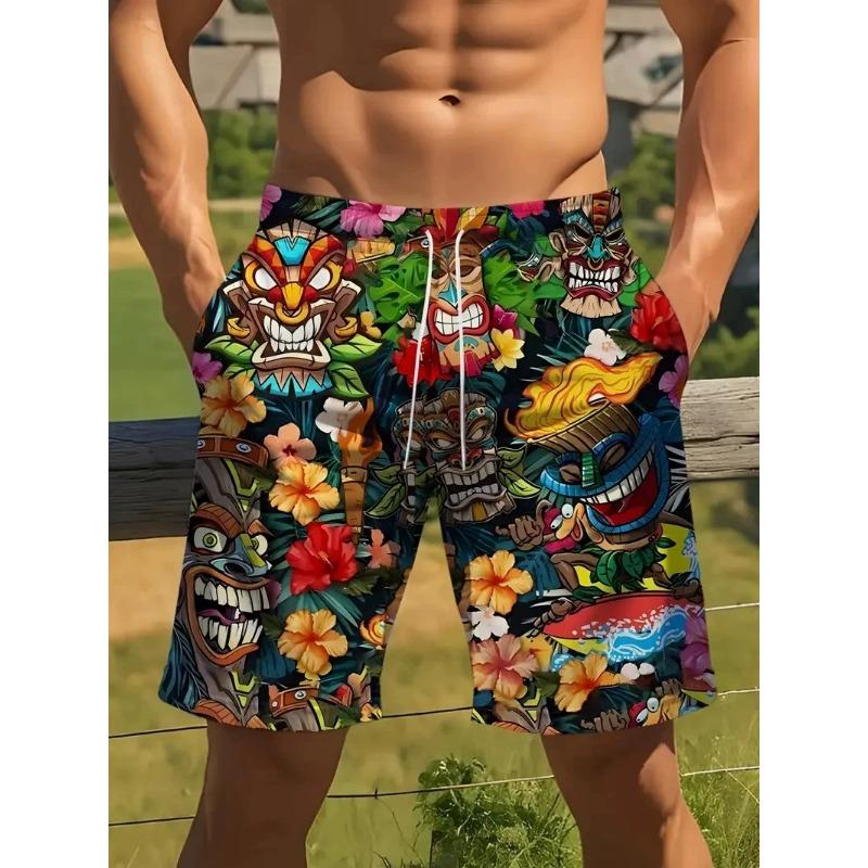 Pantalones Cortos Casuales de Playa para Hombre Estampado de Llama Azul 3D Secado Rápido Cintura con Cordón