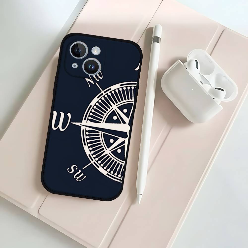 Fashion Vintage Compass Black Phone Case That Fits For IPhone 17,16,15,11,13,14 Pro Max,Plus,X,Xr,Xs Max,13Mini